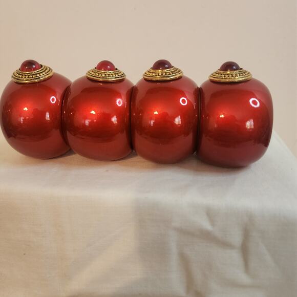 Set of 4 Red Gold Gem Napkin Rings with Box Made in India Holiday Table Deco - Picture 4 of 15
